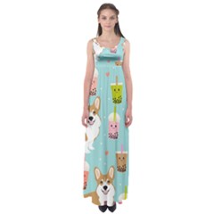 Welsh Corgi Boba Tea Bubble Cute Kawaii Dog Breed Empire Waist Maxi Dress by Wav3s