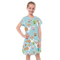 Welsh Corgi Boba Tea Bubble Cute Kawaii Dog Breed Kids  Drop Waist Dress by Wav3s