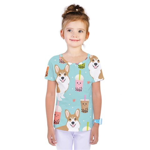 Welsh Corgi Boba Tea Bubble Cute Kawaii Dog Breed Kids  One Piece Tee by Wav3s