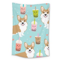 Welsh Corgi Boba Tea Bubble Cute Kawaii Dog Breed Large Tapestry by Wav3s