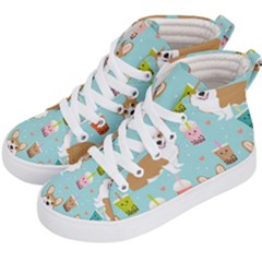 Welsh Corgi Boba Tea Bubble Cute Kawaii Dog Breed Kids  Hi-top Skate Sneakers by Wav3s