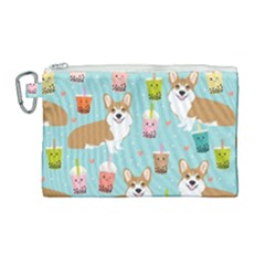 Welsh Corgi Boba Tea Bubble Cute Kawaii Dog Breed Canvas Cosmetic Bag (large) by Wav3s