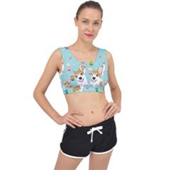 Welsh Corgi Boba Tea Bubble Cute Kawaii Dog Breed V-back Sports Bra by Wav3s