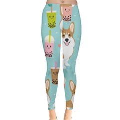 Welsh Corgi Boba Tea Bubble Cute Kawaii Dog Breed Inside Out Leggings by Wav3s