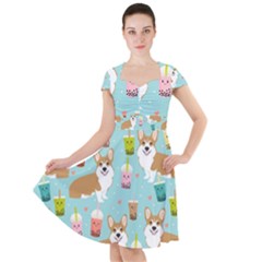 Welsh Corgi Boba Tea Bubble Cute Kawaii Dog Breed Cap Sleeve Midi Dress by Wav3s