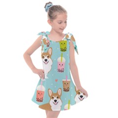 Welsh Corgi Boba Tea Bubble Cute Kawaii Dog Breed Kids  Tie Up Tunic Dress by Wav3s