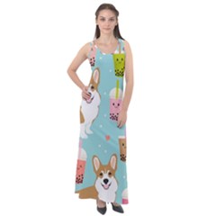 Welsh Corgi Boba Tea Bubble Cute Kawaii Dog Breed Sleeveless Velour Maxi Dress by Wav3s