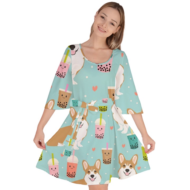 Welsh Corgi Boba Tea Bubble Cute Kawaii Dog Breed Velour Kimono Dress