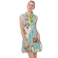 Welsh Corgi Boba Tea Bubble Cute Kawaii Dog Breed Sleeveless Shirt Dress by Wav3s