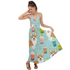 Welsh Corgi Boba Tea Bubble Cute Kawaii Dog Breed Backless Maxi Beach Dress by Wav3s