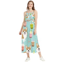 Welsh Corgi Boba Tea Bubble Cute Kawaii Dog Breed Boho Sleeveless Summer Dress by Wav3s