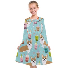 Welsh Corgi Boba Tea Bubble Cute Kawaii Dog Breed Kids  Midi Sailor Dress by Wav3s