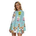 Welsh Corgi Boba Tea Bubble Cute Kawaii Dog Breed Round Neck Long Sleeve Bohemian Style Chiffon Mini Dress View2