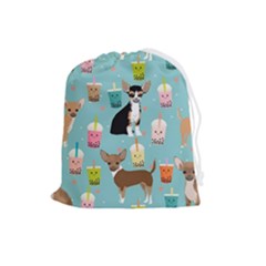 Chihuahua Bubble Kawaii Boba Tea Cute Dog Drawstring Pouch (large) by Wav3s