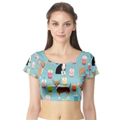 Chihuahua Bubble Kawaii Boba Tea Cute Dog Short Sleeve Crop Top by Wav3s