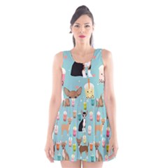 Chihuahua Bubble Kawaii Boba Tea Cute Dog Scoop Neck Skater Dress by Wav3s