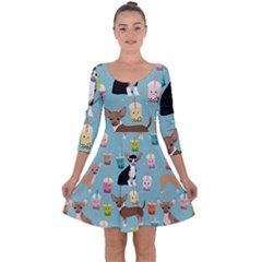 Chihuahua Bubble Kawaii Boba Tea Cute Dog Quarter Sleeve Skater Dress by Wav3s