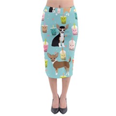 Chihuahua Bubble Kawaii Boba Tea Cute Dog Midi Pencil Skirt by Wav3s