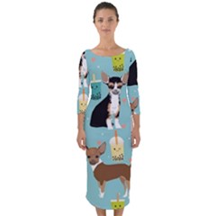 Chihuahua Bubble Kawaii Boba Tea Cute Dog Quarter Sleeve Midi Bodycon Dress by Wav3s