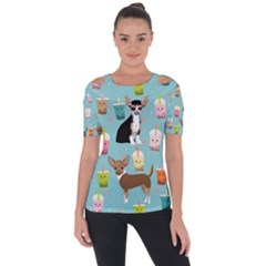 Chihuahua Bubble Kawaii Boba Tea Cute Dog Shoulder Cut Out Short Sleeve Top by Wav3s