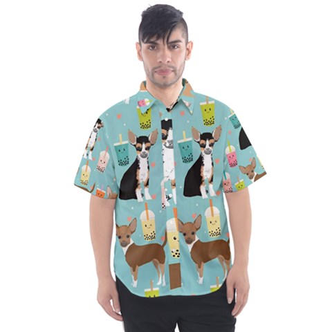 Chihuahua Bubble Kawaii Boba Tea Cute Dog Men s Short Sleeve Shirt by Wav3s