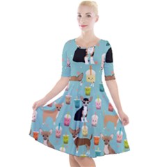 Chihuahua Bubble Kawaii Boba Tea Cute Dog Quarter Sleeve A-line Dress by Wav3s