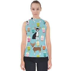 Chihuahua Bubble Kawaii Boba Tea Cute Dog Mock Neck Shell Top by Wav3s