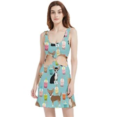 Chihuahua Bubble Kawaii Boba Tea Cute Dog Velour Cutout Dress by Wav3s