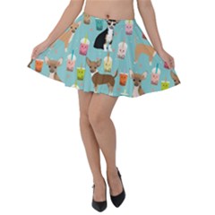 Chihuahua Bubble Kawaii Boba Tea Cute Dog Velvet Skater Skirt