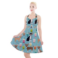 Chihuahua Bubble Kawaii Boba Tea Cute Dog Halter Party Swing Dress  by Wav3s