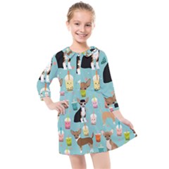 Chihuahua Bubble Kawaii Boba Tea Cute Dog Kids  Quarter Sleeve Shirt Dress by Wav3s