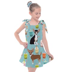 Chihuahua Bubble Kawaii Boba Tea Cute Dog Kids  Tie Up Tunic Dress