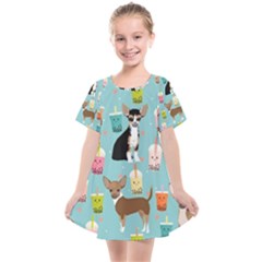 Chihuahua Bubble Kawaii Boba Tea Cute Dog Kids  Smock Dress by Wav3s