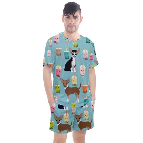 Chihuahua Bubble Kawaii Boba Tea Cute Dog Men s Mesh Tee And Shorts Set by Wav3s