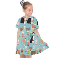 Chihuahua Bubble Kawaii Boba Tea Cute Dog Kids  Sailor Dress by Wav3s