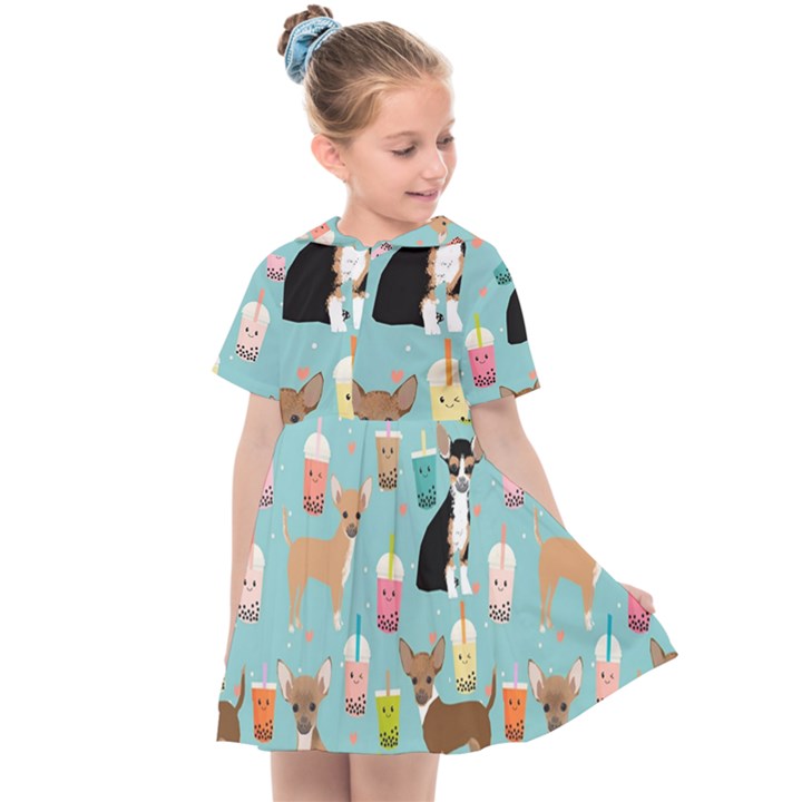 Chihuahua Bubble Kawaii Boba Tea Cute Dog Kids  Sailor Dress