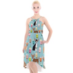 Chihuahua Bubble Kawaii Boba Tea Cute Dog High-low Halter Chiffon Dress  by Wav3s