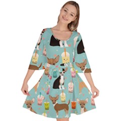 Chihuahua Bubble Kawaii Boba Tea Cute Dog Velour Kimono Dress by Wav3s