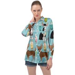 Chihuahua Bubble Kawaii Boba Tea Cute Dog Long Sleeve Satin Shirt