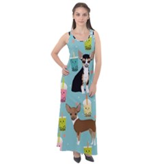 Chihuahua Bubble Kawaii Boba Tea Cute Dog Sleeveless Velour Maxi Dress by Wav3s