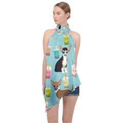 Chihuahua Bubble Kawaii Boba Tea Cute Dog Halter Asymmetric Satin Top by Wav3s