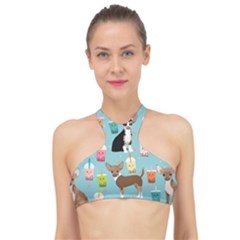 Chihuahua Bubble Kawaii Boba Tea Cute Dog High Neck Bikini Top by Wav3s