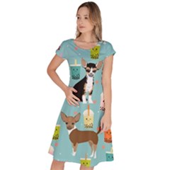 Chihuahua Bubble Kawaii Boba Tea Cute Dog Classic Short Sleeve Dress by Wav3s