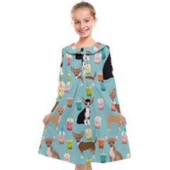 Chihuahua Bubble Kawaii Boba Tea Cute Dog Kids  Midi Sailor Dress by Wav3s