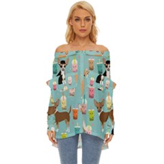 Chihuahua Bubble Kawaii Boba Tea Cute Dog Off Shoulder Chiffon Pocket Shirt by Wav3s