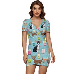 Chihuahua Bubble Kawaii Boba Tea Cute Dog Low Cut Cap Sleeve Mini Dress by Wav3s