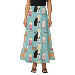 Chihuahua Bubble Kawaii Boba Tea Cute Dog Tiered Ruffle Maxi Skirt by Wav3s