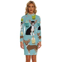 Chihuahua Bubble Kawaii Boba Tea Cute Dog Long Sleeve Shirt Collar Bodycon Dress by Wav3s