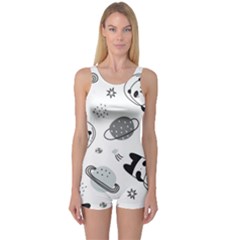 Panda Floating In Space And Star One Piece Boyleg Swimsuit by Wav3s