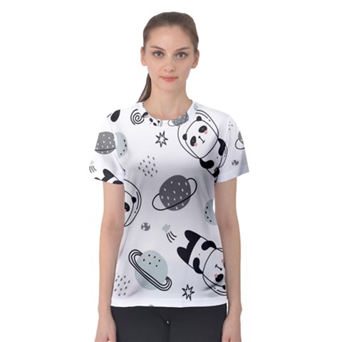 Panda Floating In Space And Star Women s Sport Mesh Tee by Wav3s